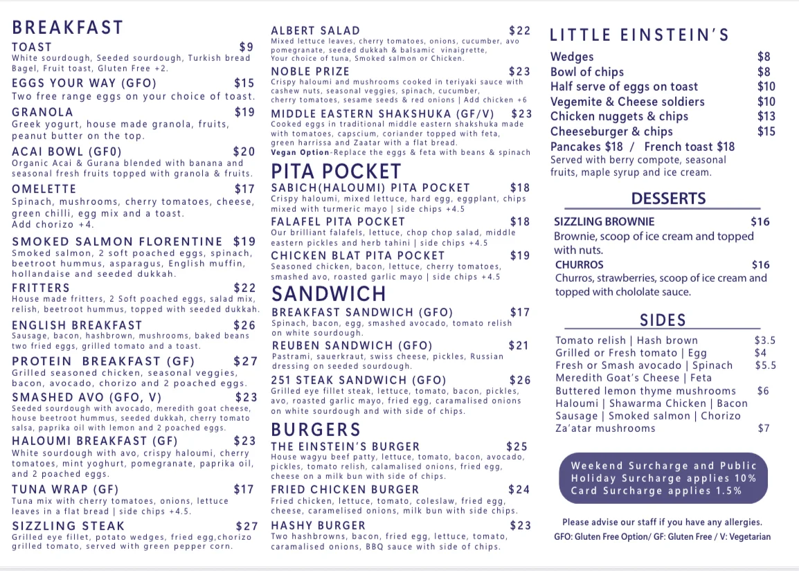Menu, Einstein's 251