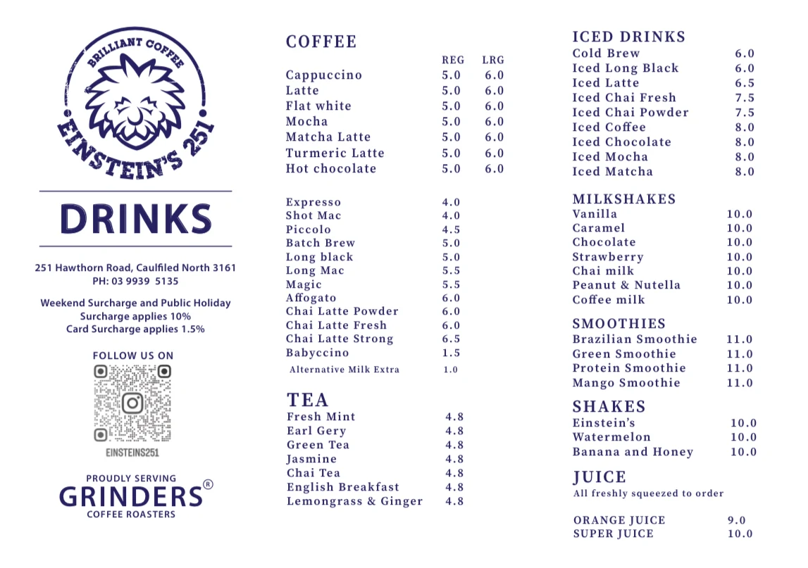 Menu, Einstein's 251