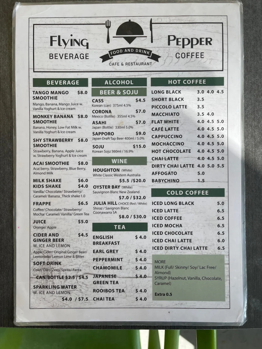 Menu, Flying Pepper