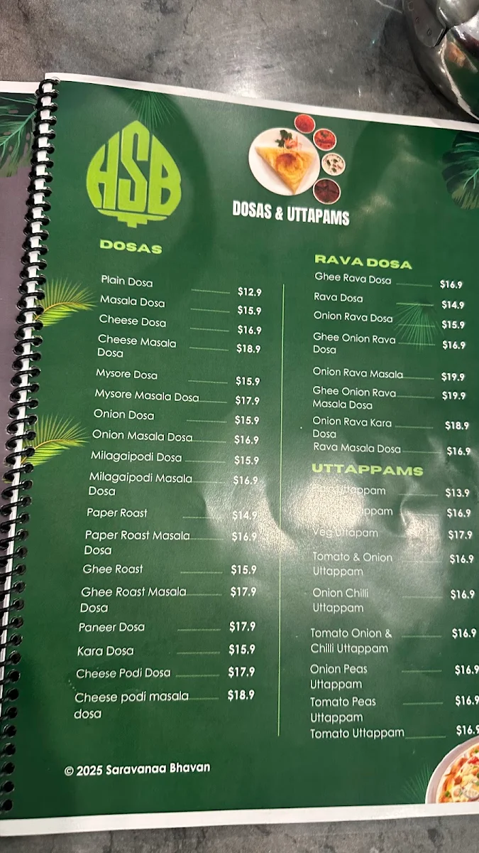 Menu, Saravanaa Bhavan