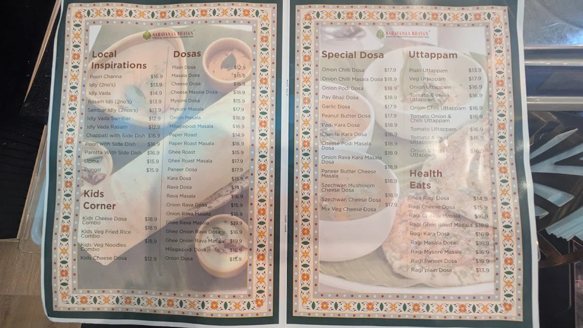 Menu, Saravanaa Bhavan