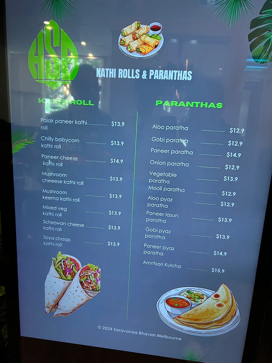 Menu, Saravanaa Bhavan