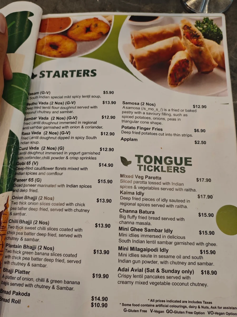 Menu, Saravanaa Bhavan