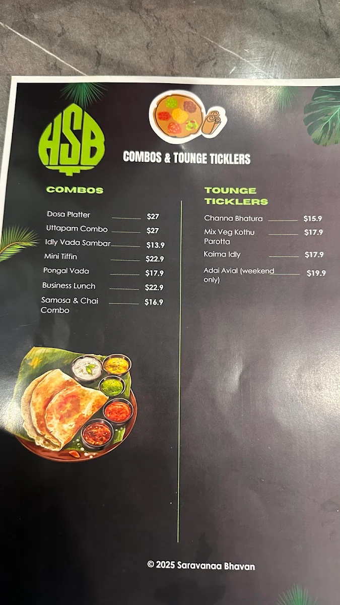 Menu, Saravanaa Bhavan