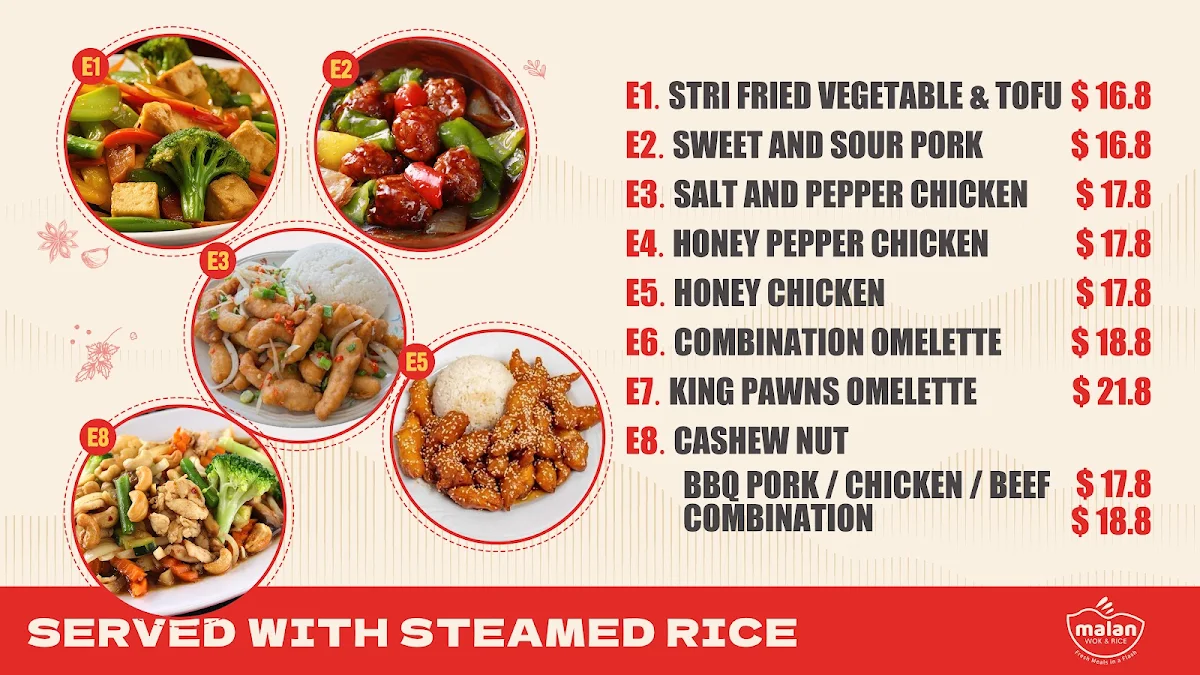 Menu, Malan Wok & Rice Chinese Food