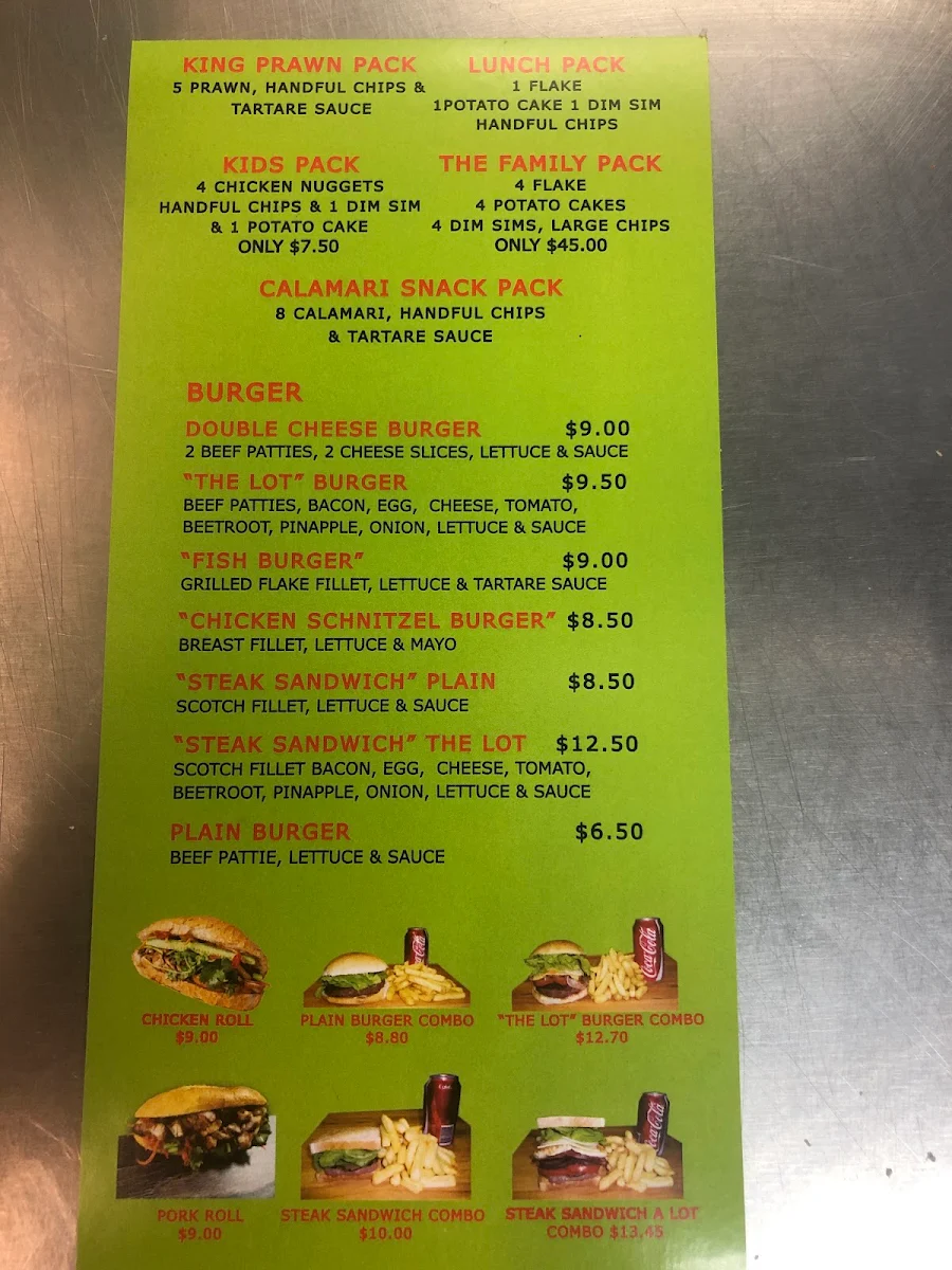 Menu, Carrum Fish & Chips