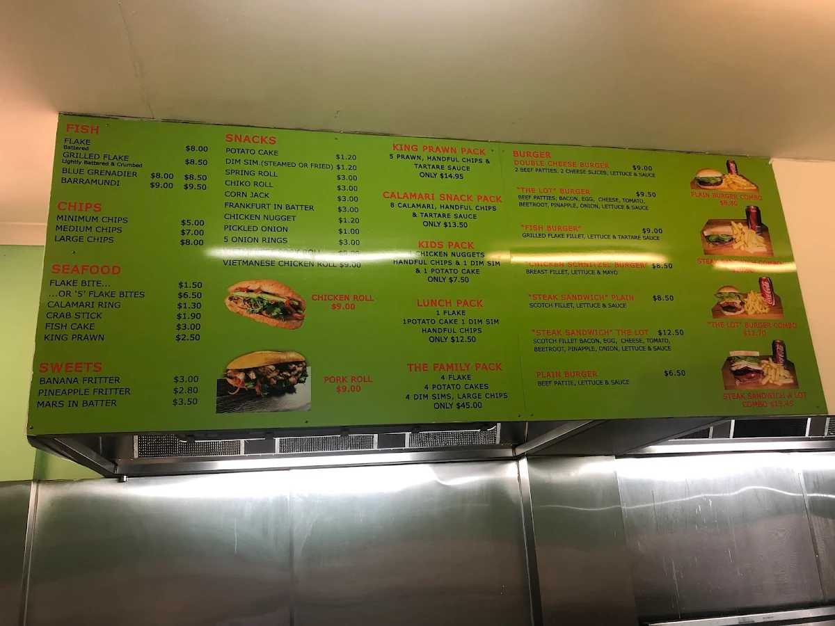 Menu, Carrum Fish & Chips
