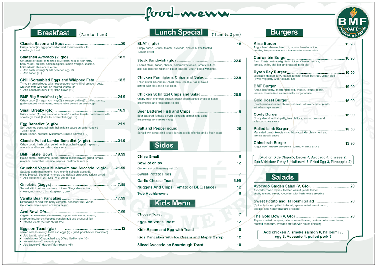 Menu, Burger Me Fresh Cafe