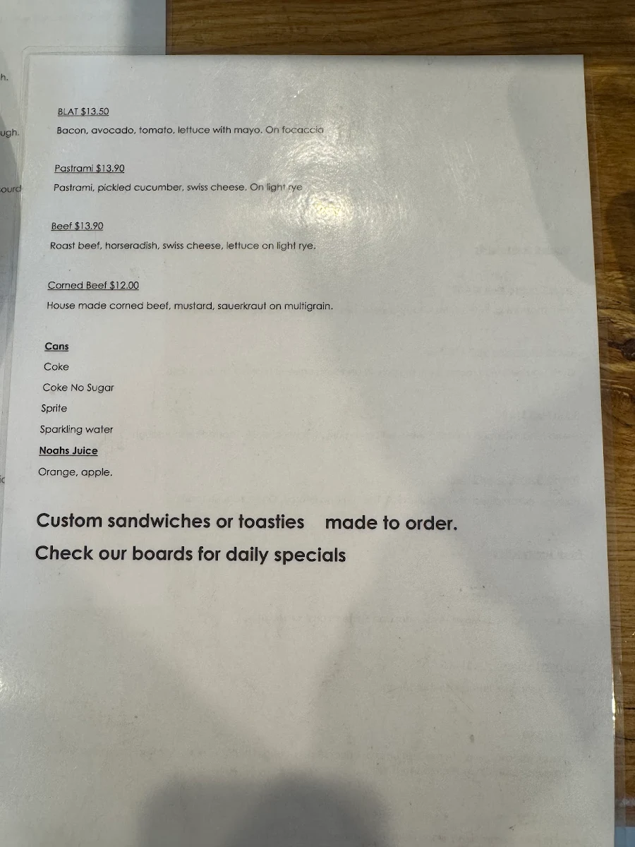 Menu, Barrett Lane Sandwich Bar