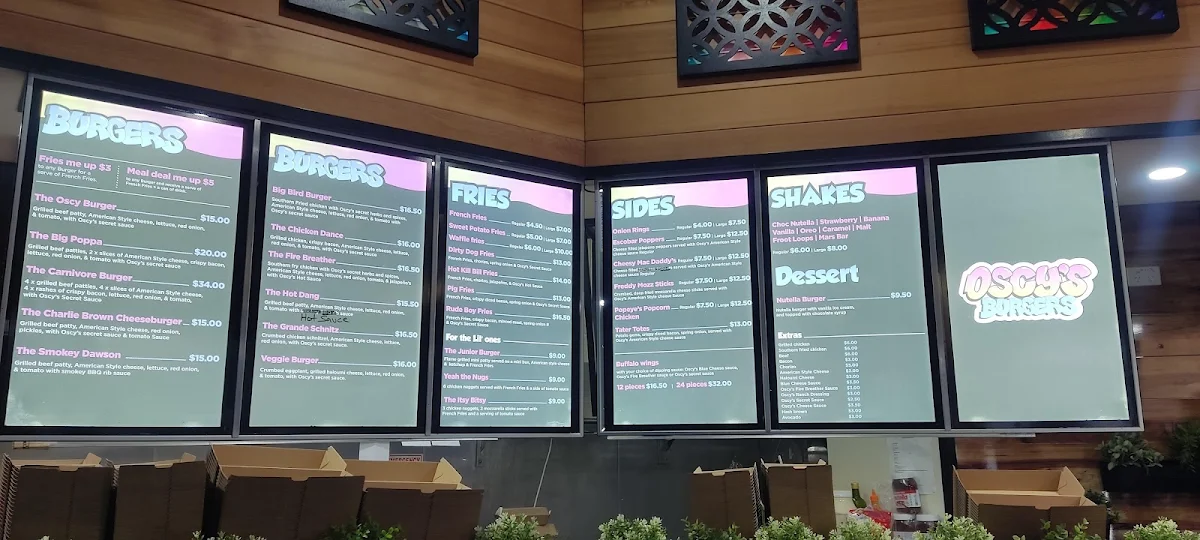 Menu, Oscy's Burgers Greenway