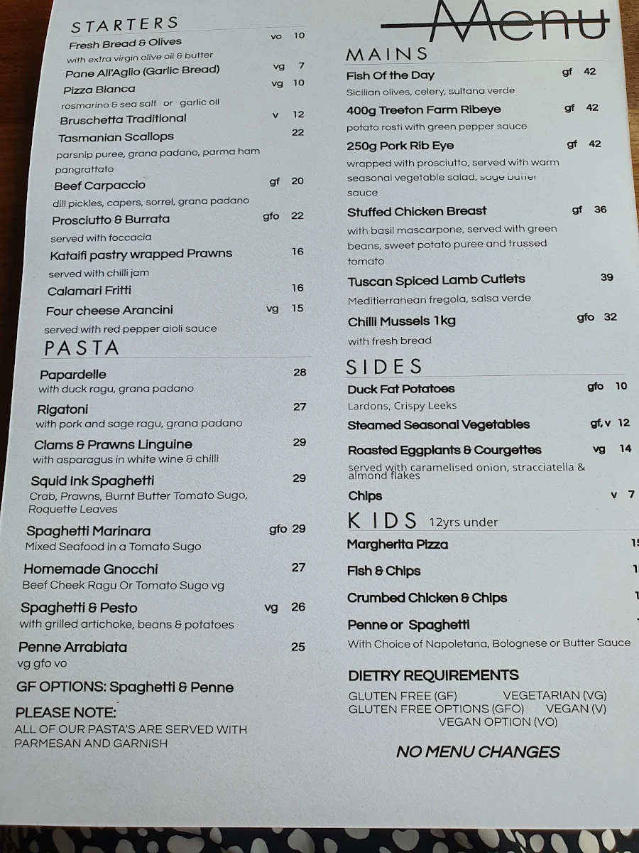 Menu, Io e Te Pizzeria e Ristorante