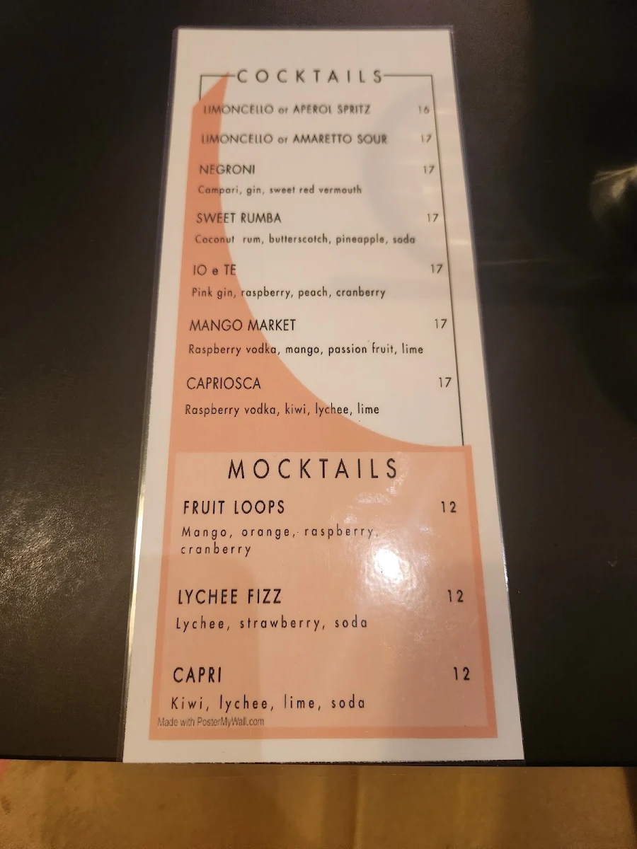 Menu, Io e Te Pizzeria e Ristorante