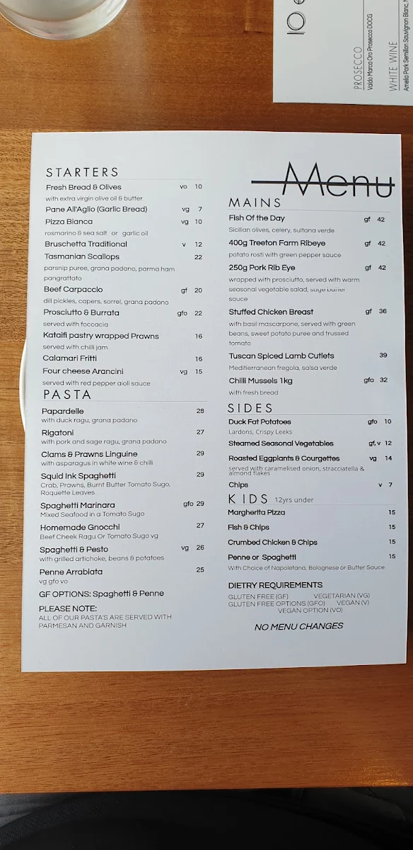 Menu, Io e Te Pizzeria e Ristorante