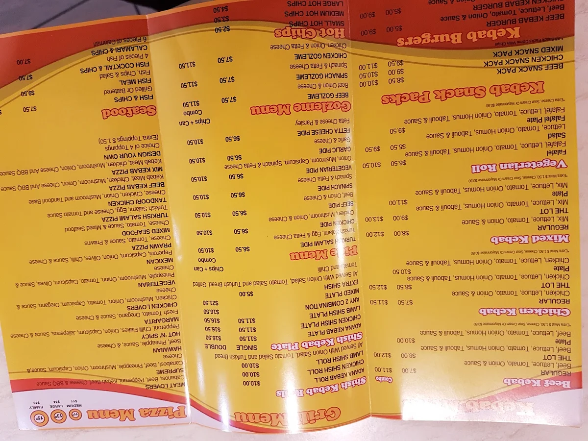 Menu, Westmead Kebab House