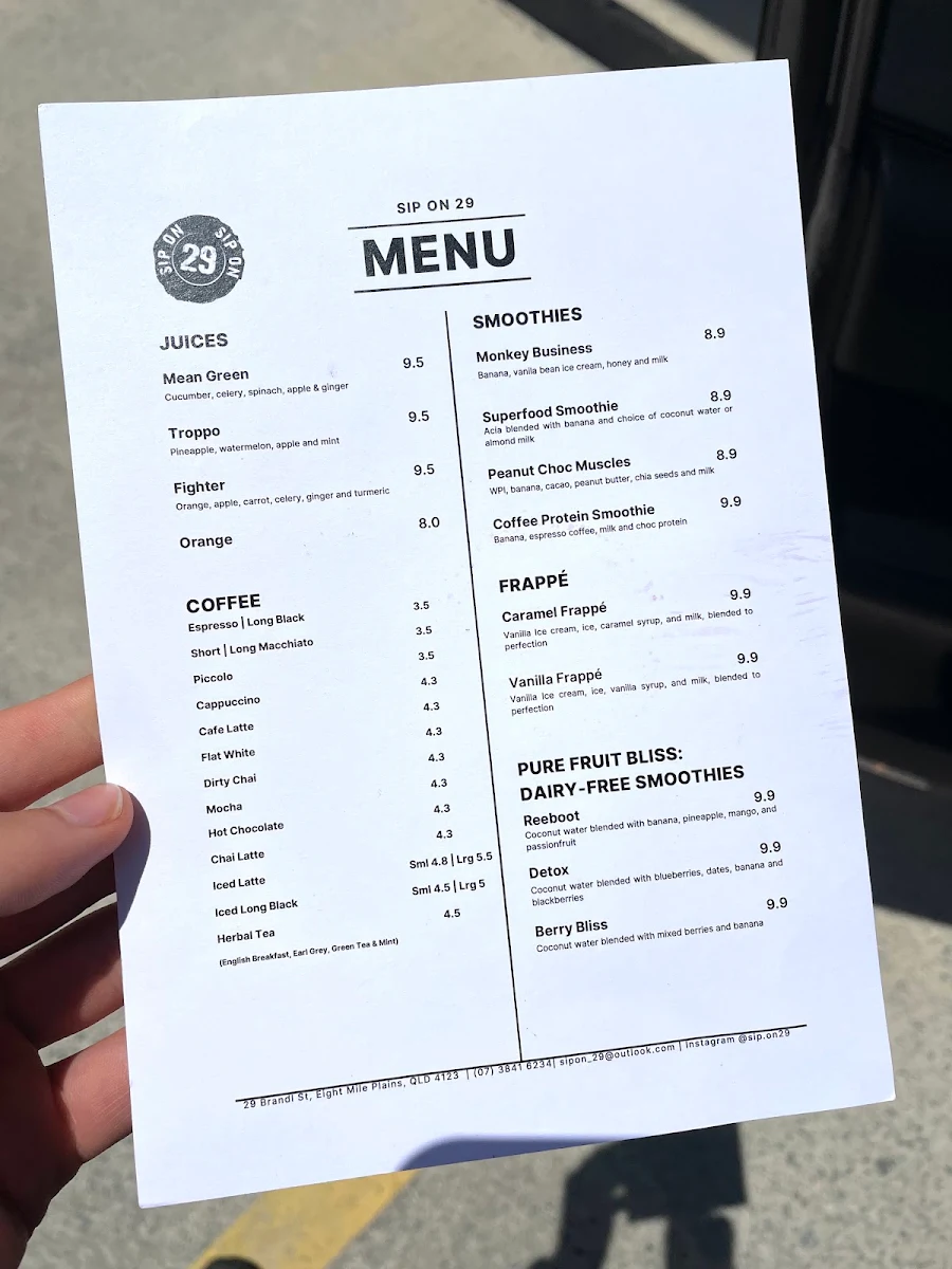 Menu, Sip On 29