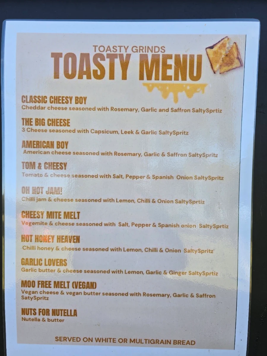 Menu, Toasty Grinds Mobile Coffee Van