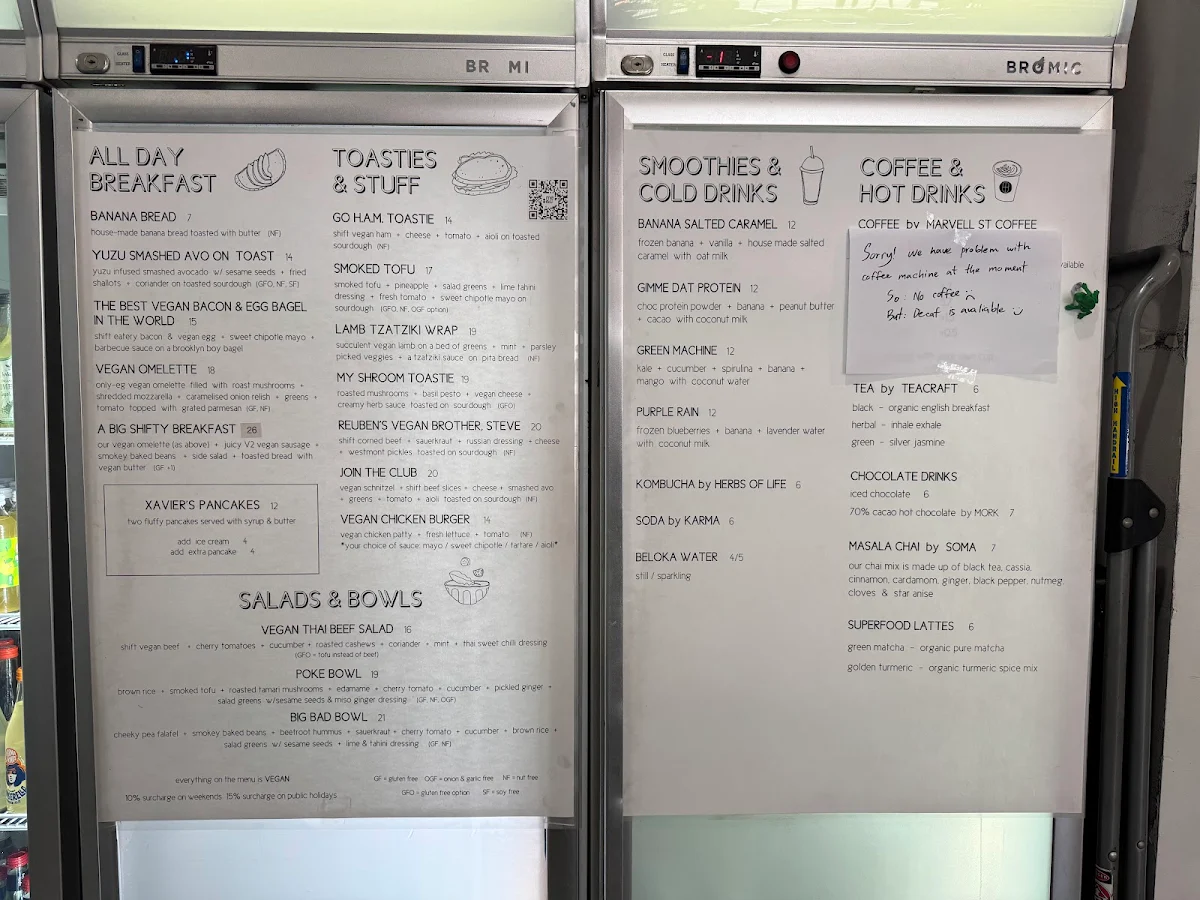 Menu, Shift Eatery