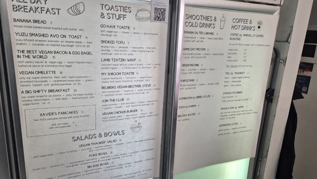 Menu, Shift Eatery