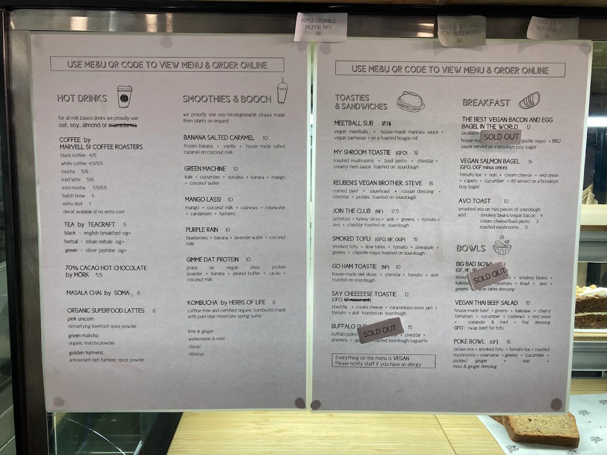 Menu, Shift Eatery