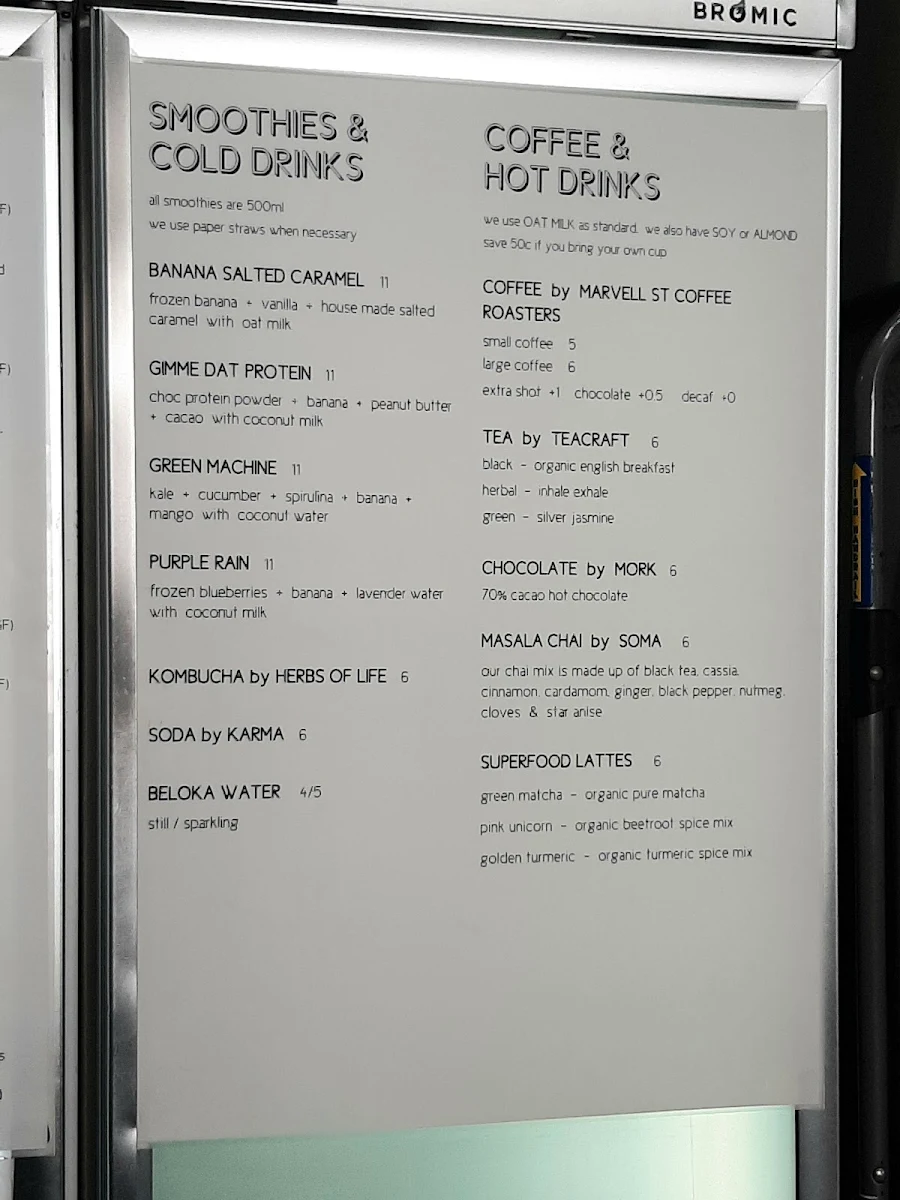 Menu, Shift Eatery