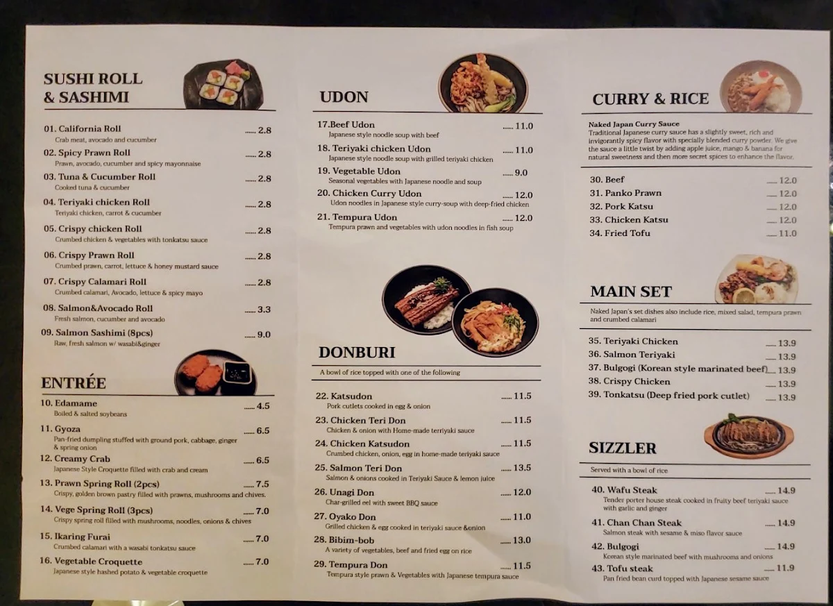 Menu, Naked Japan