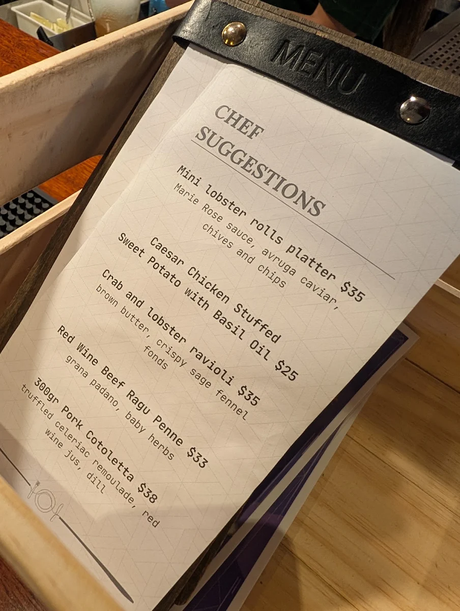 Menu, Kirribilli Hotel