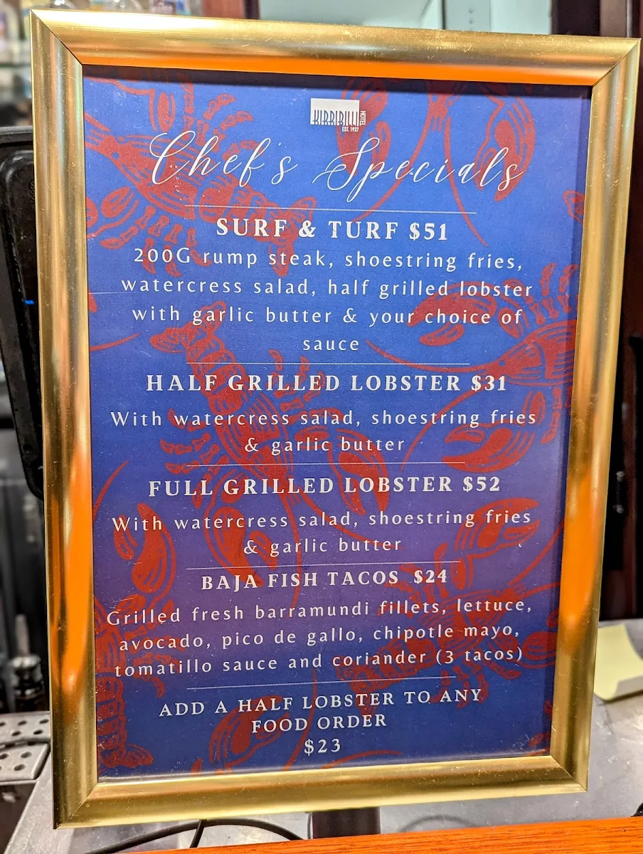 Menu, Kirribilli Hotel