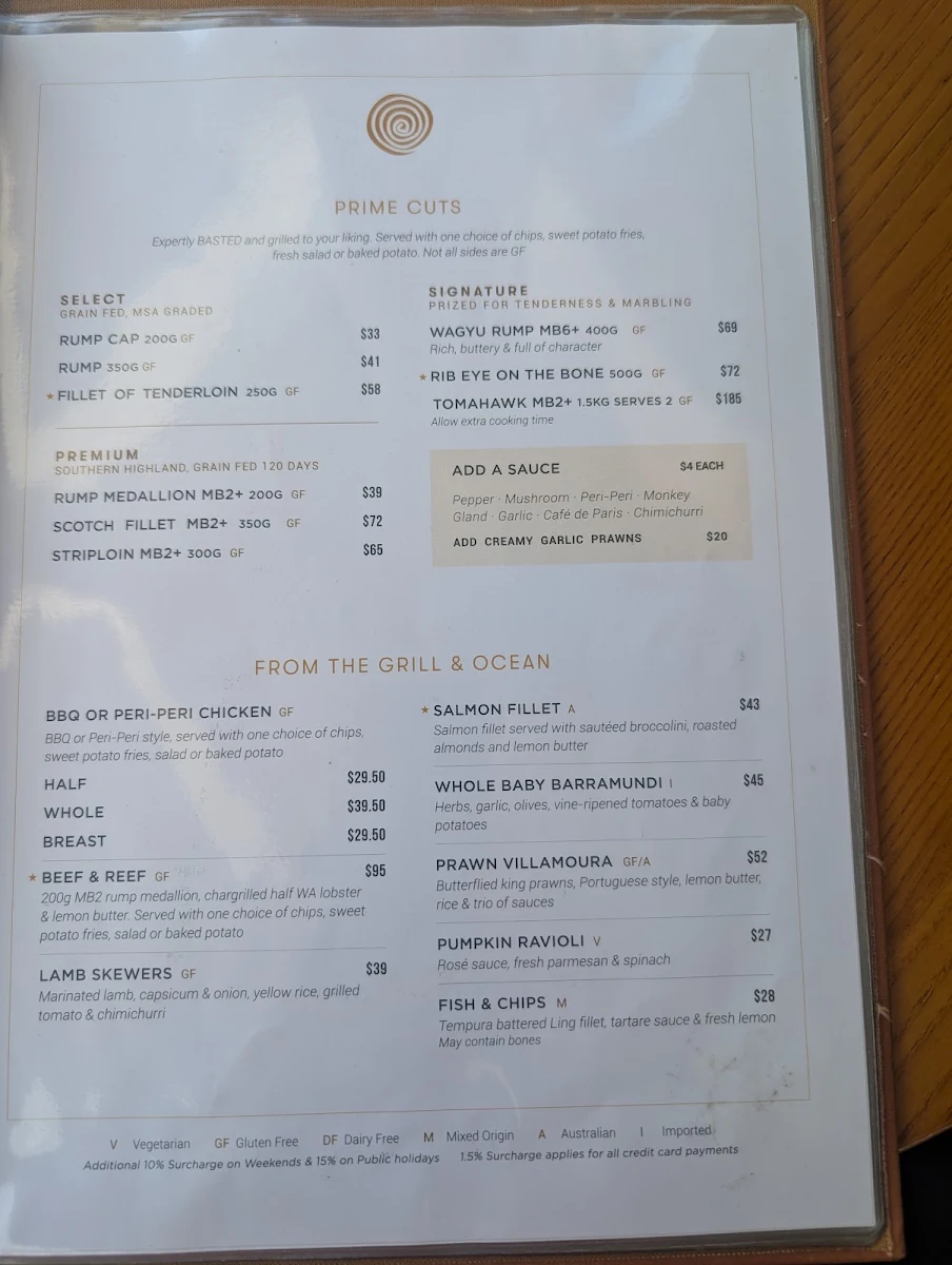 Menu, Hurricane's Grill Castle Hill