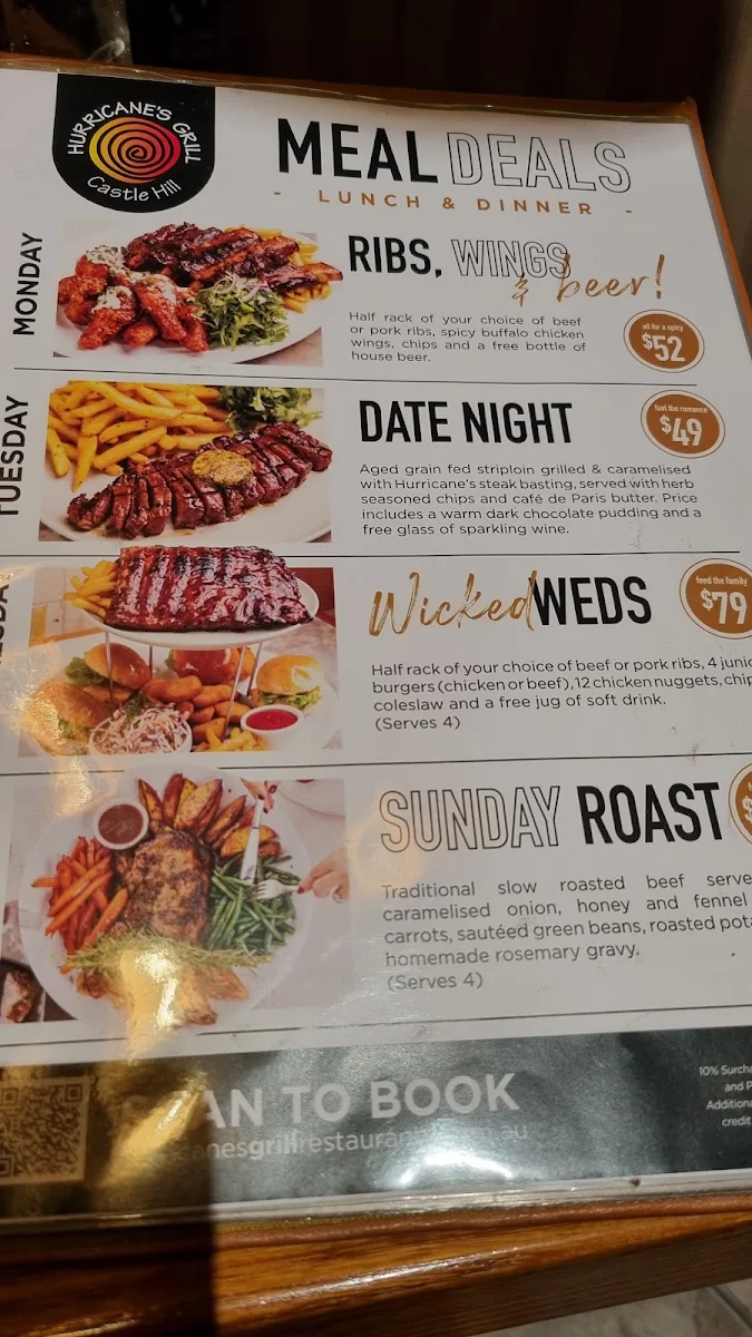 Menu, Hurricane's Grill Castle Hill