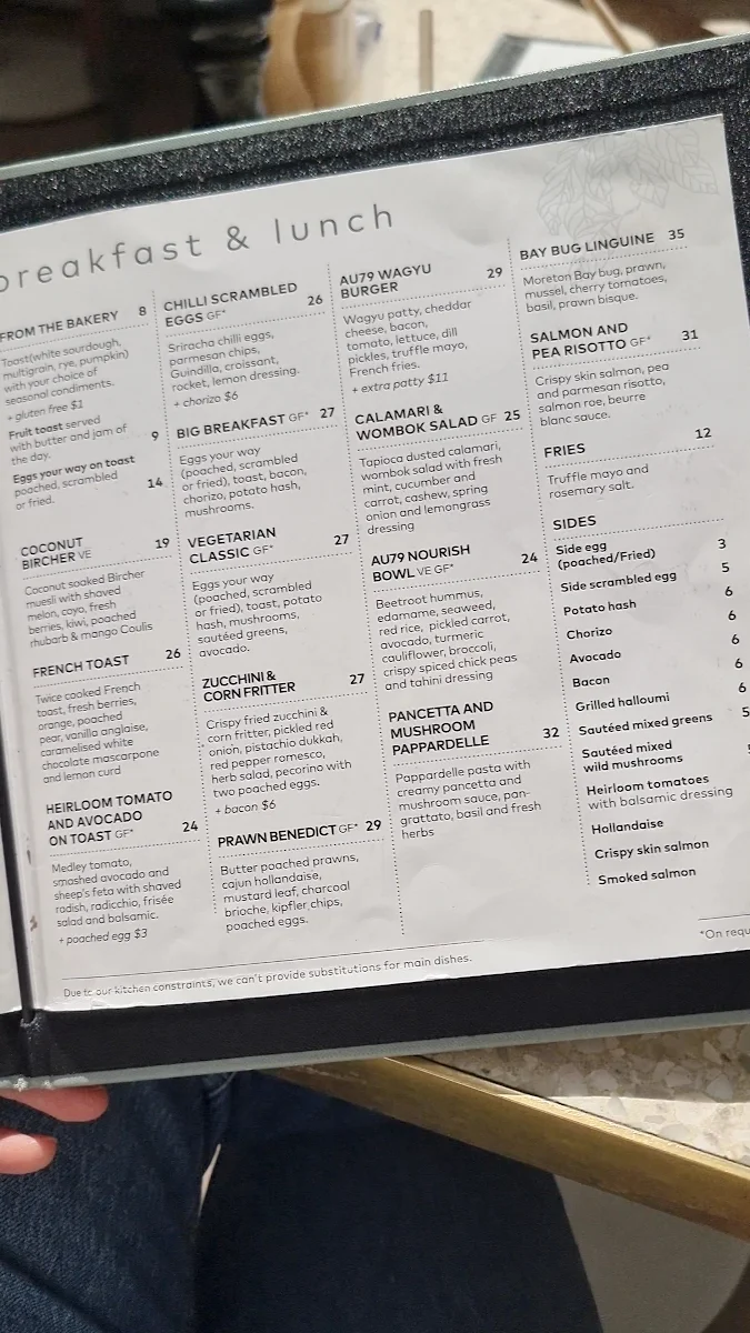 Menu, Au79 Cafe