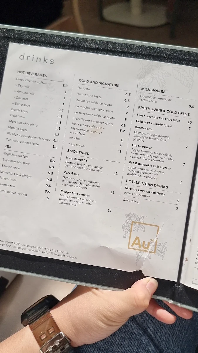 Menu, Au79 Cafe