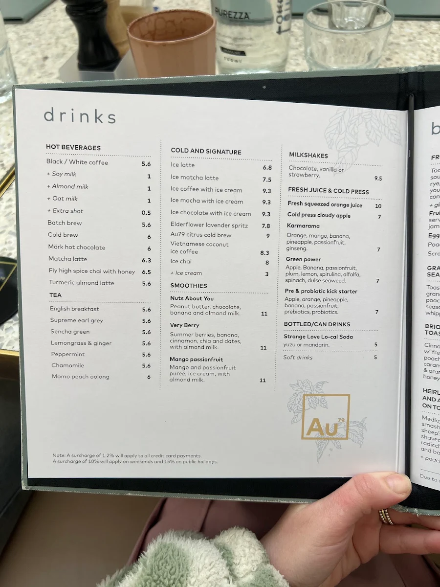 Menu, Au79 Cafe