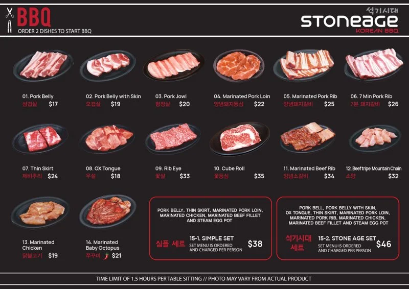 Menu, Stoneage Korean BBQ Hurstville