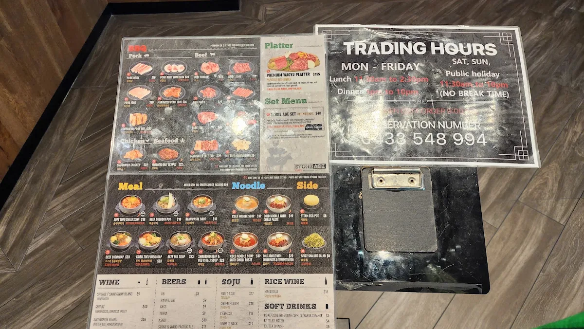 Menu, Stoneage Korean BBQ Hurstville