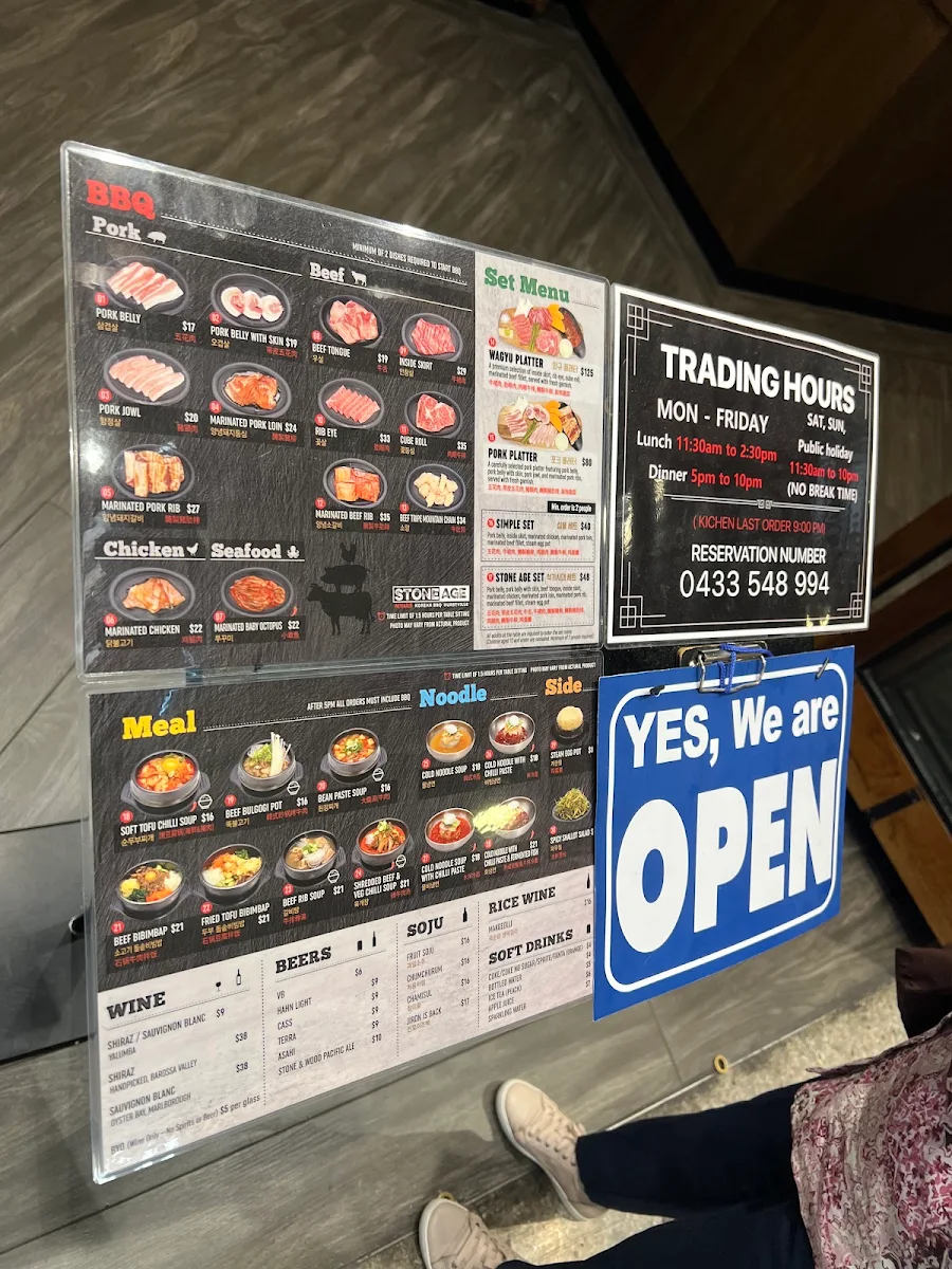 Menu, Stoneage Korean BBQ Hurstville