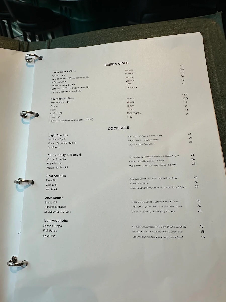 Menu, Bistro Guillaume