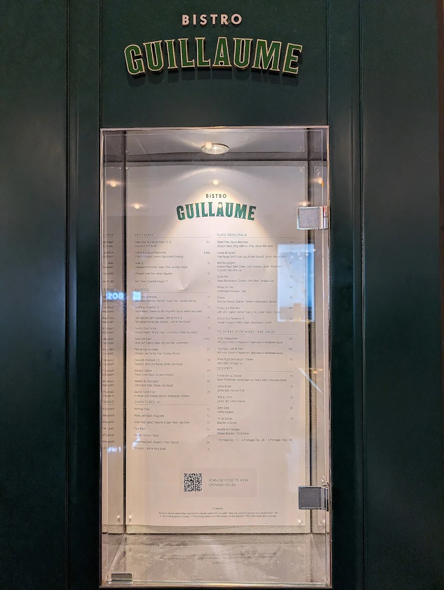 Menu, Bistro Guillaume