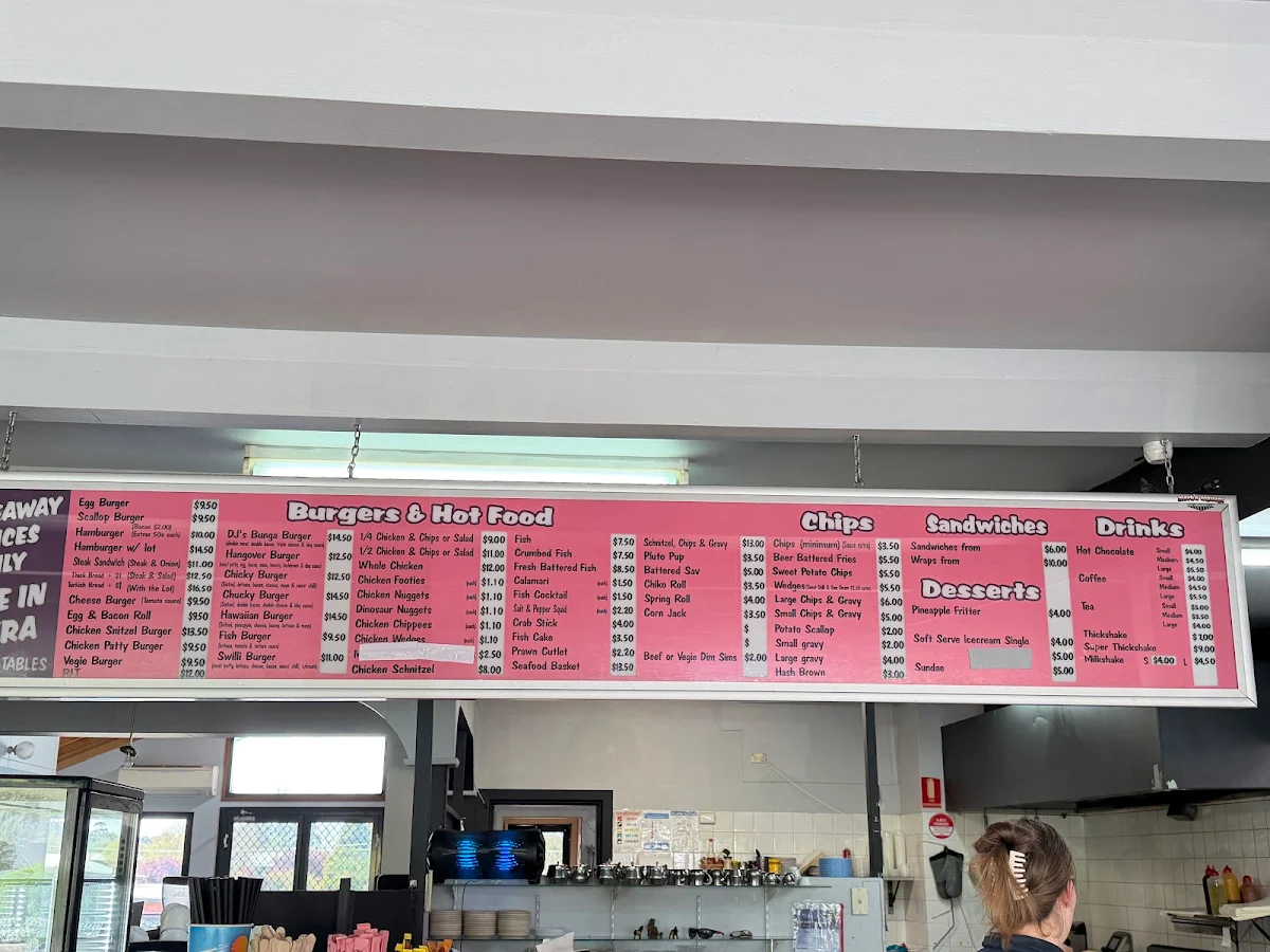 Menu, DJ's Cafe & Takeaway