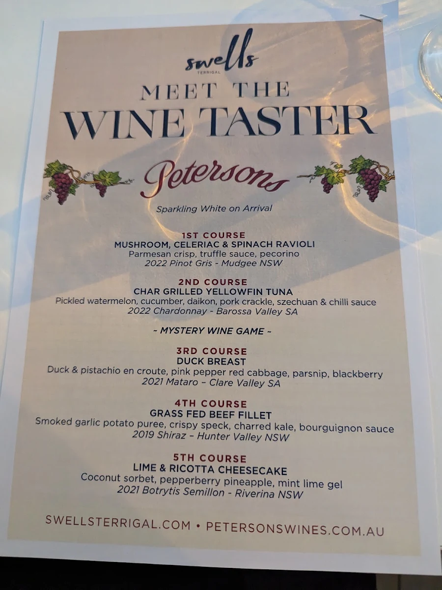 Menu, Swells Terrigal