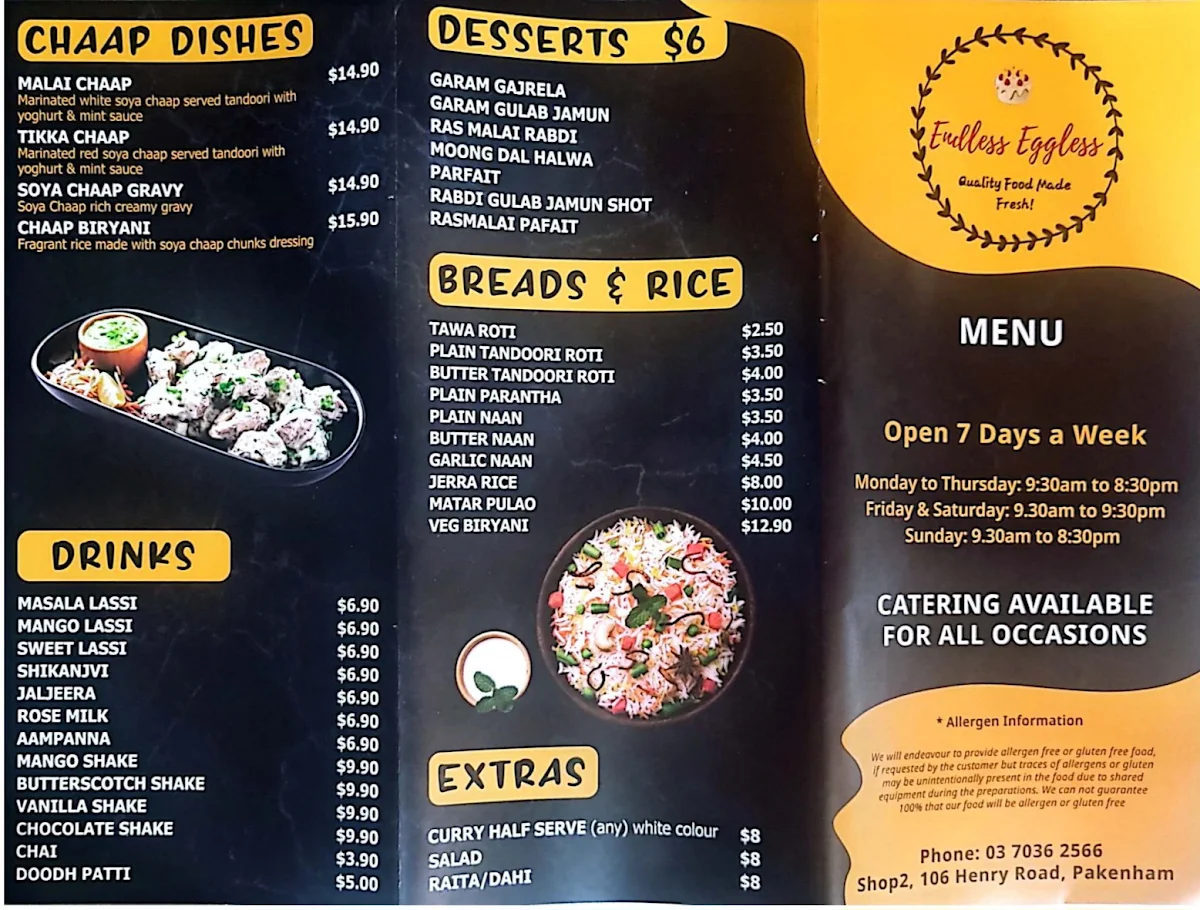 Menu, Endless Eggless