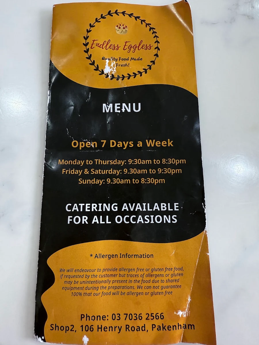 Menu, Endless Eggless