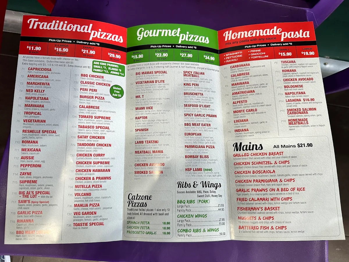 Menu, Big Al's Pizza - Carrum Downs