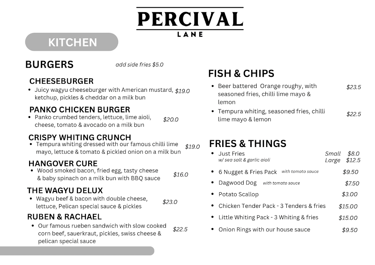 Menu, Percival Lane