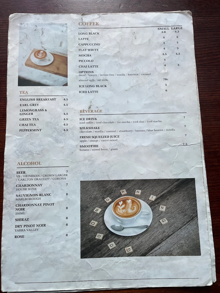 Menu, Hangar Cafe Restaurant