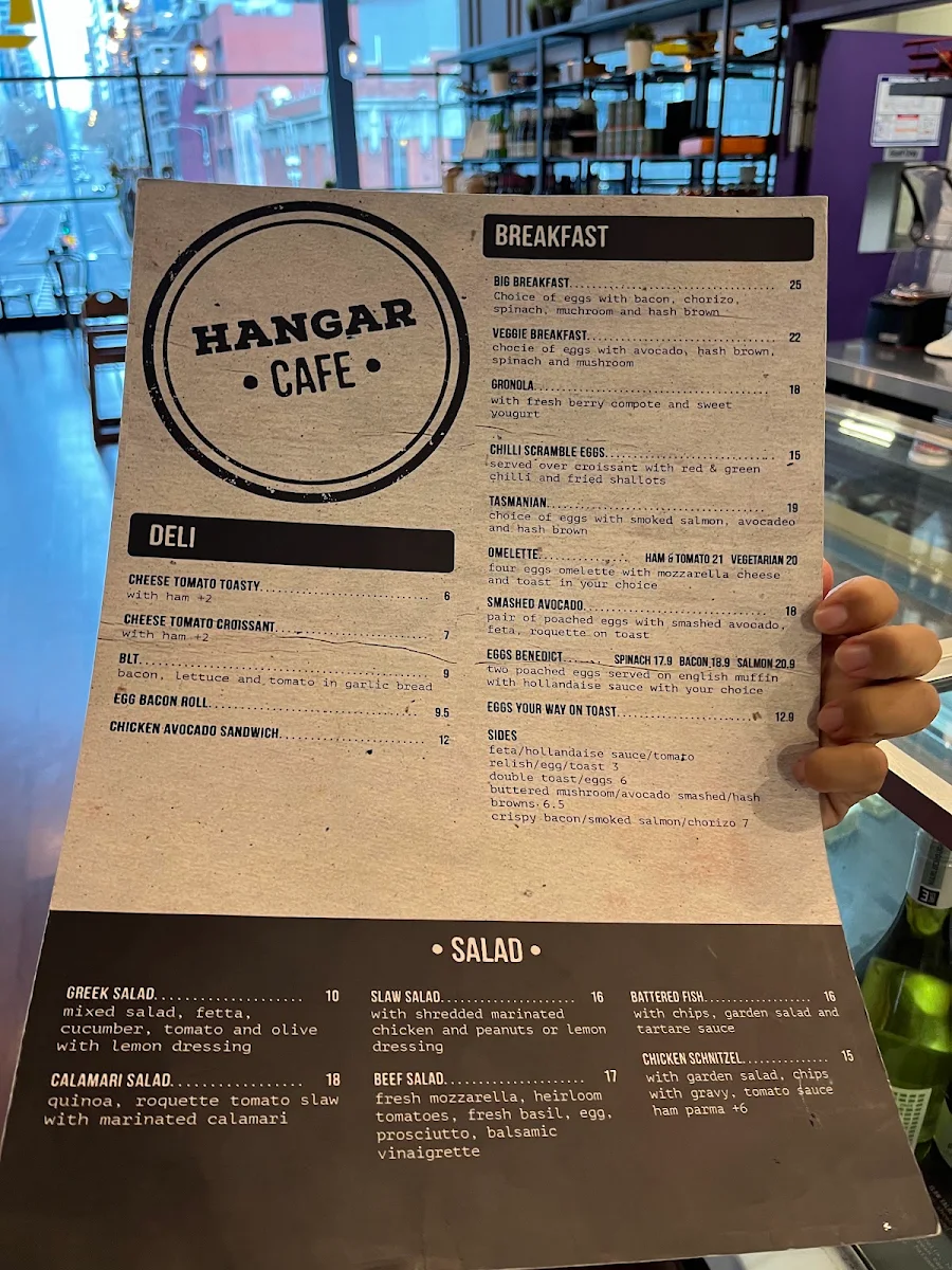Menu, Hangar Cafe Restaurant