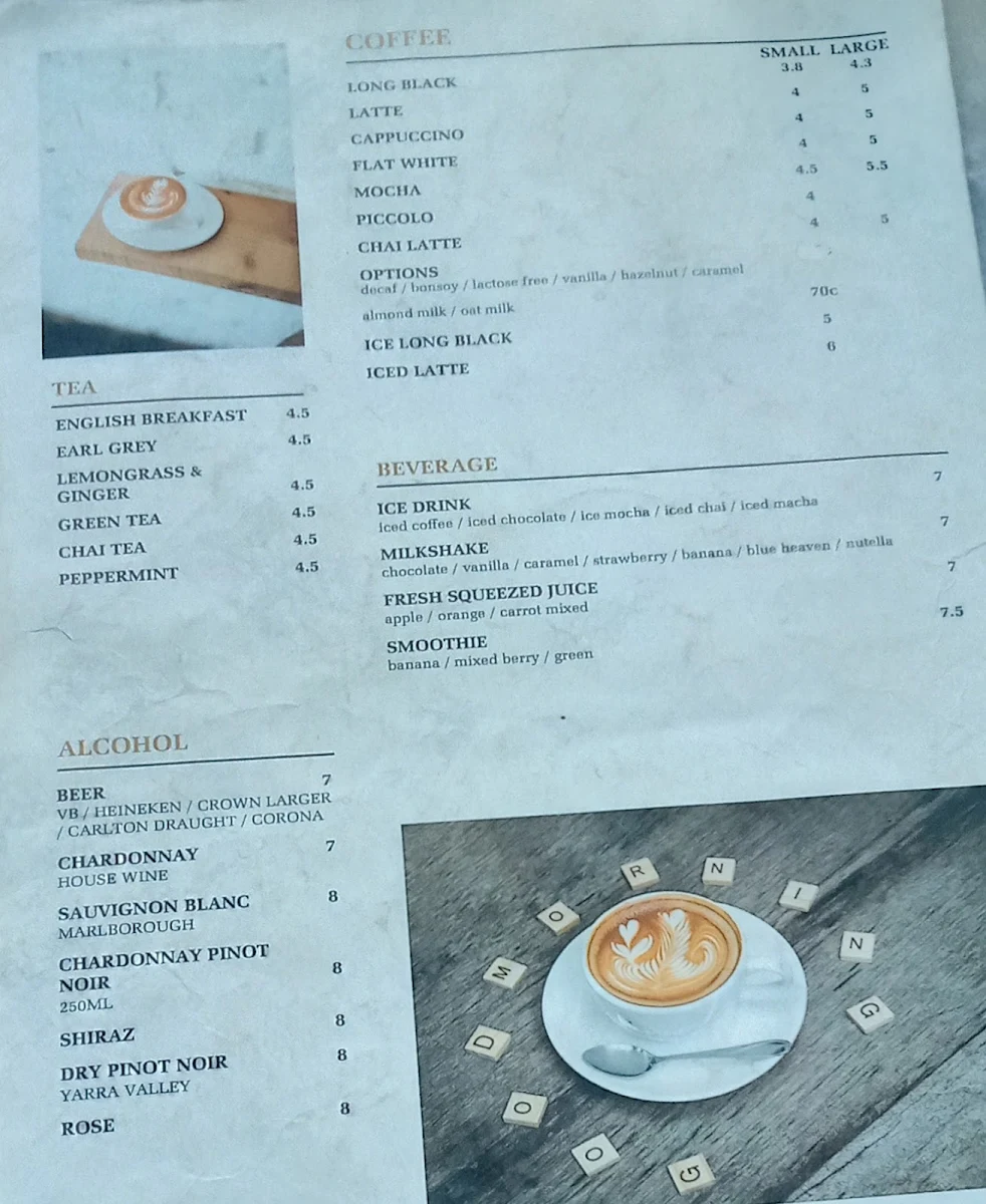 Menu, Hangar Cafe Restaurant
