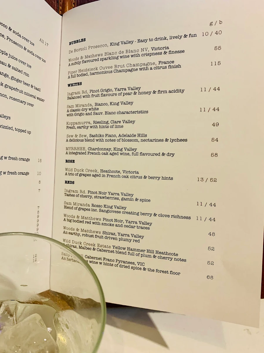 Menu, South of Johnston