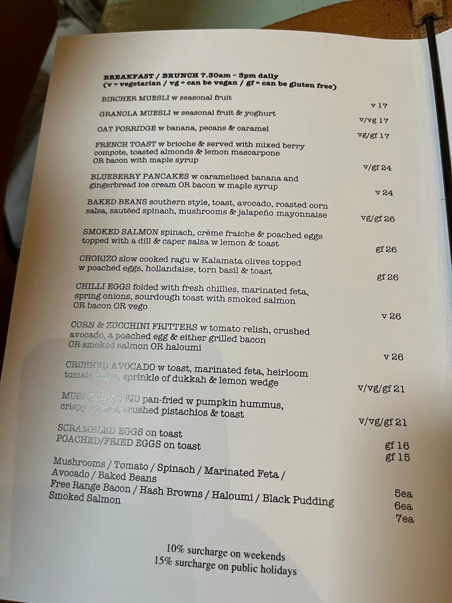Menu, South of Johnston