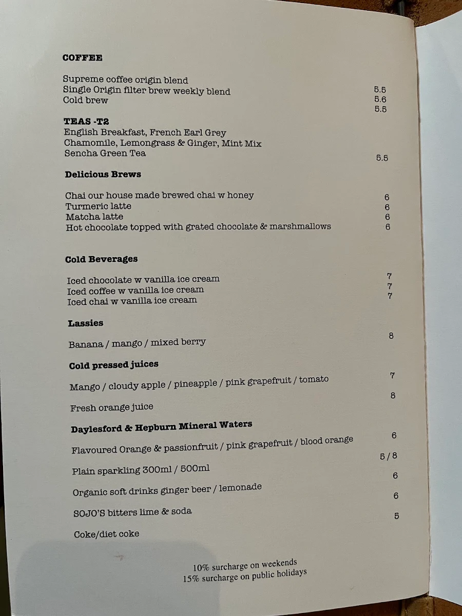 Menu, South of Johnston