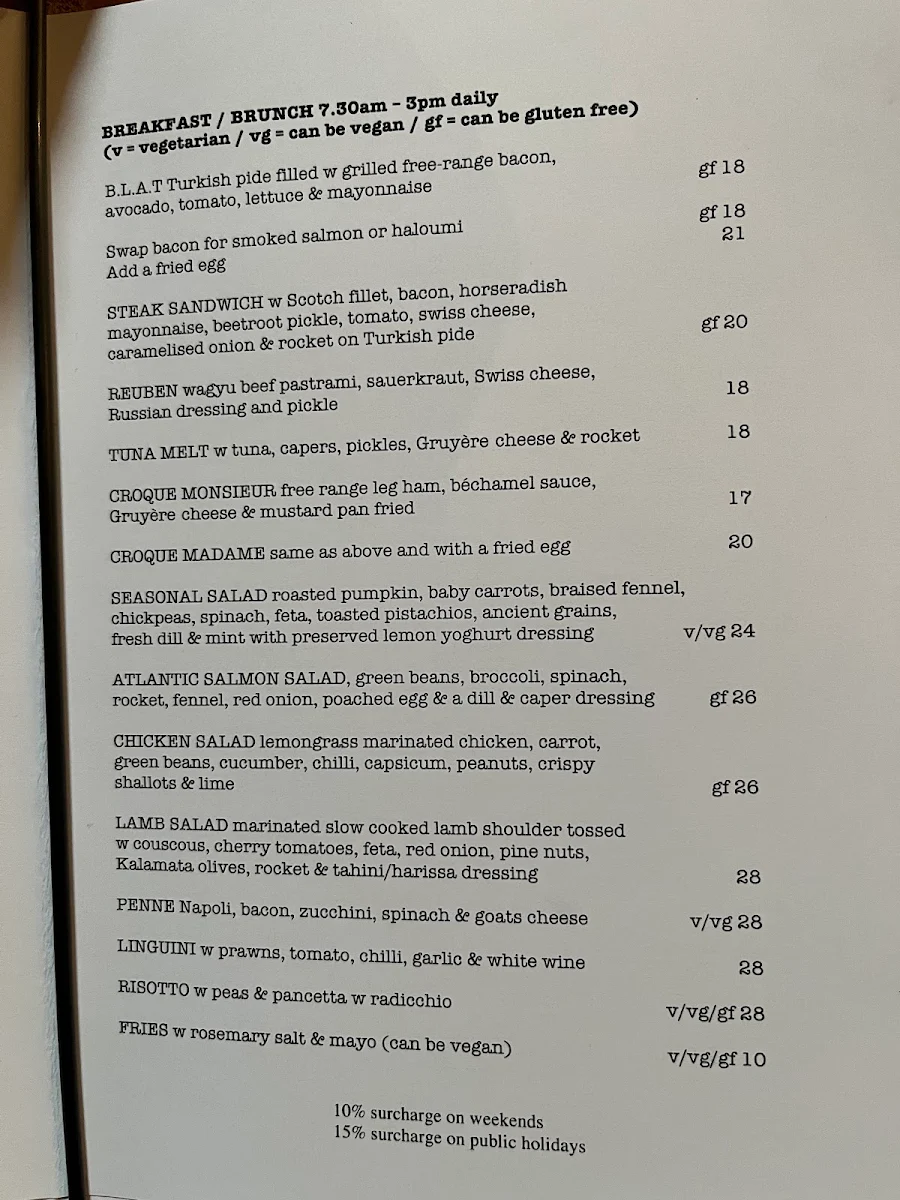 Menu, South of Johnston